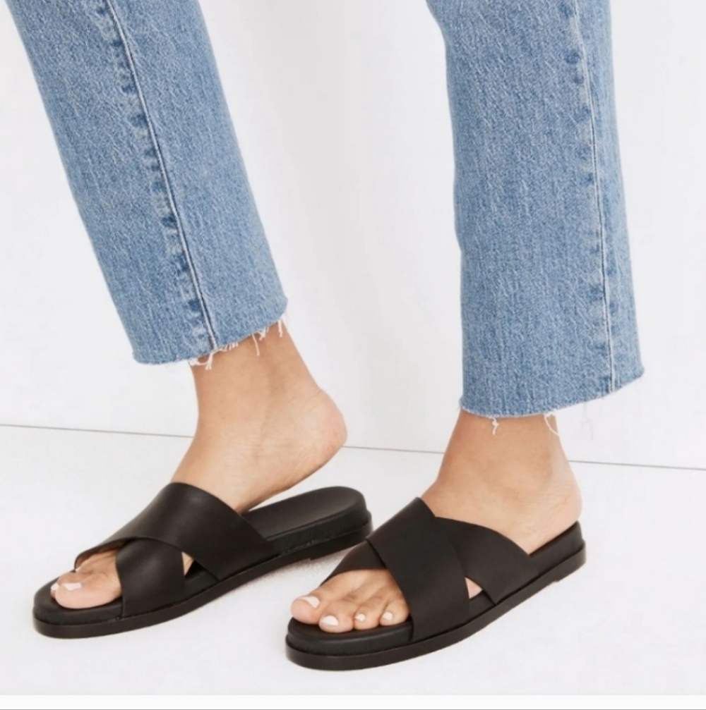 MADEWELL LOUISA criss Cross Leather Slides Size 7